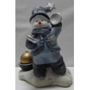 NATALE  E' - Pupazzo di neve in ceramica dipinto a mano con candela