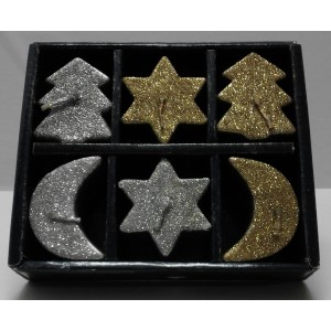 Set  6 candele  dorate e argentate    (formati diversi con scatola originale)