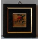 Cornice in legno con SERIGRAFIA CASA con ALBERI a colori su FOGLIA ORO 23 KT