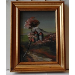 DIPINTO PAESAGGIO   (a colori  /Cornice in legno  dorata )