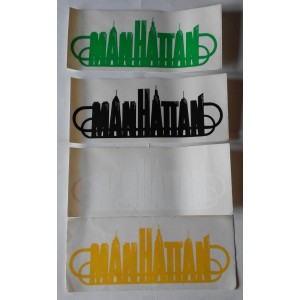 Adesivo  "logo   MANHATTAN "  (33,5  X  14,0   cm. / VINTAGE  / 4 pezzi)