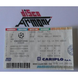 MILAN  -  PSG   CHAMPIONS LEAGUE   19/04/95   biglietto  partita   (vintage)