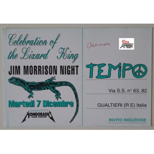 Discoteca TEMPO  Gualtieri - Cartolina invito  serata JIM MORRISON / 10 X 15 cm.