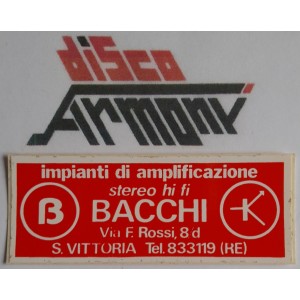 BACCHI impianti  amplificazione  S. VITTORIA  R.E.  Adesivo  NUOVO  8,5X 3,0  cm