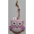 GUFO  ROSA  -  ciondolo in metallo  con cordino