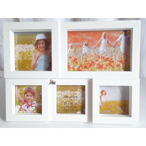 PORTA-FOTO  con cornice  in plastica bianca  con  5 spazi  (nuovo)
