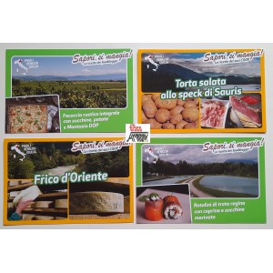 4 Cartoline  COOP  "Sapori, si mangia! " Friuli (con ricette sul retro / nuove )