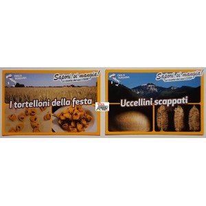 2 Cartoline  COOP  "Sapori, si mangia! " Emila  R.  con ricette sul retro/ nuove