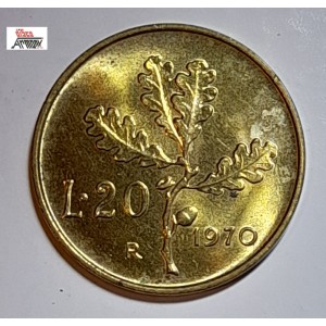 Moneta  da Lire 20 del 1970 - REPUBBLICA ITALIANA  (Ramo di Quercia/ Circolata)
