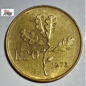 Moneta  da Lire 20 del 1973 - REPUBBLICA ITALIANA  (Ramo di Quercia/ Circolata)