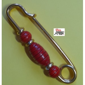 "SPILLA color ORO  con INSERTI in  LEGNO ROSSO "  ( pins   -  vintage)